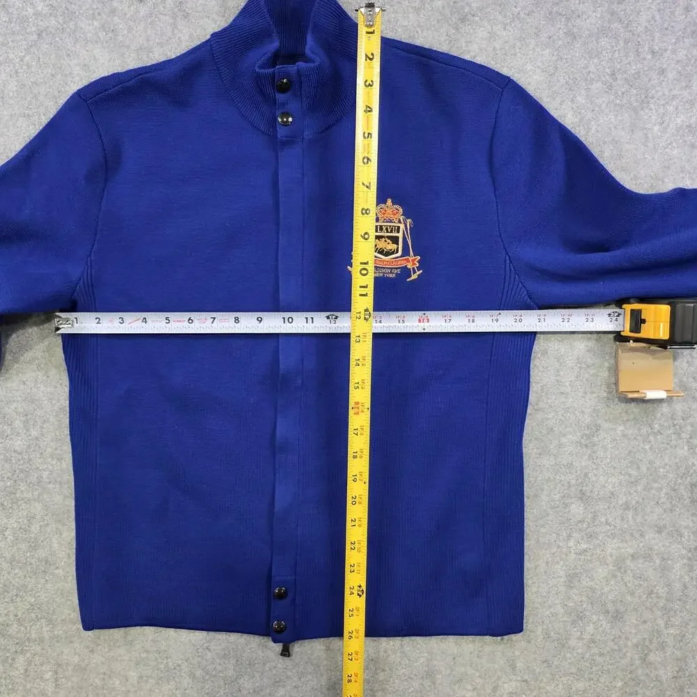 Polo Ralph Lauren Sweater Mens Medium? Blue Full Zip Mock Neck Mercer Club Crest
